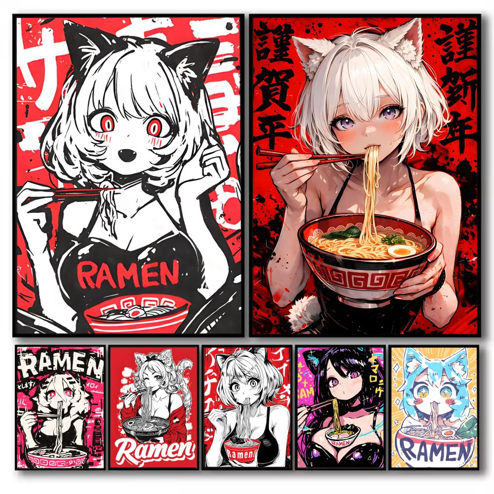 Esports Gaming Lounge - อะนิเมะสาวแมวภาพวาดการประดิษฐ์ตัวอักษรบนผ้าใบโปสเตอร์ศิลปะป้องกันริ้วรอยสำหรับห้องเล่นเกมและเล่นเกมอีสปอร์ต&ห้องนอน&หอพักตกแต่งผนัง