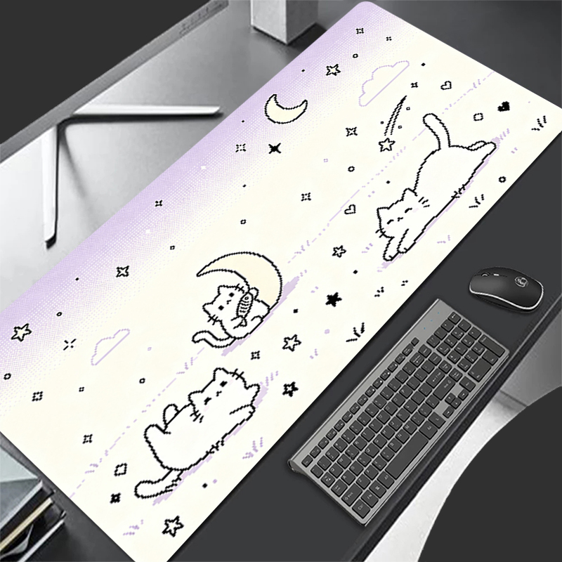 Esports Gaming Mouse - แผ่นรองเมาส์ลายการ์ตูนพิกเซลต่ำ แผ่นรองโต๊ะขนาดใหญ่สำหรับโน้ตบุ๊ก แผ่นรองเมาส์ยางสำหรับเกมเมอร์ ลายแมวน่ารัก แผ่นรองคีย์บอร์ดกันลื่น แผ่นรองเมาส์สำหรับเกมอีสปอร์ต